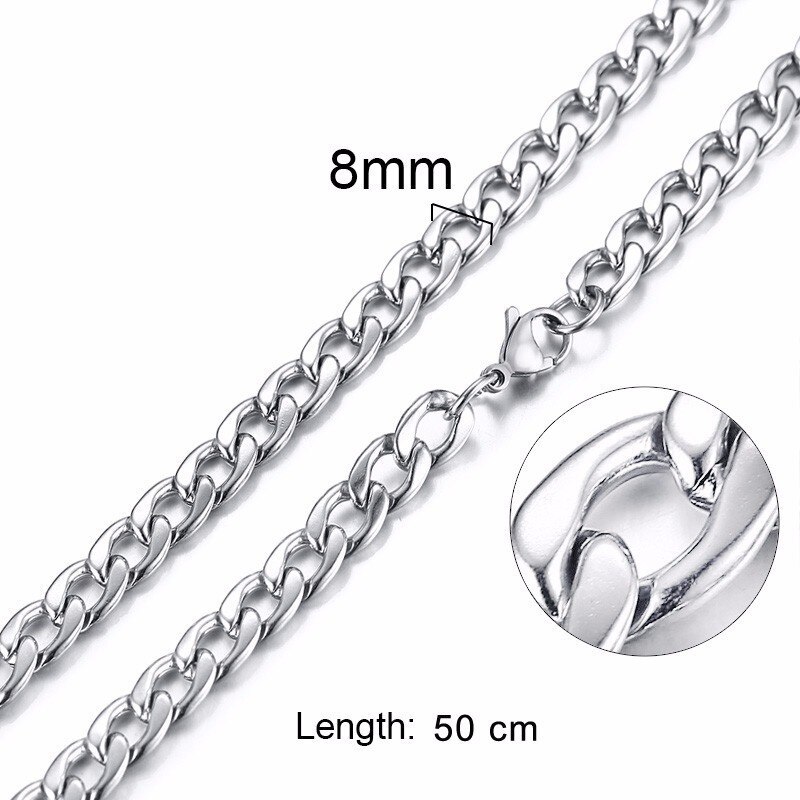 HANDSOME MEN'S FILLED BOXCHAIN CUBA LINK CHOKER FIGARO CHAIN NECKLACE IN ENDURABLE STAINLESS STEEL MALE FEMALE JEWELRY: 165-50S