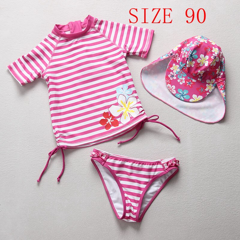 Swimsuits Girls Swimwear Children Girl UPF50+ Sun Protection Two Pieces Rash Guards Stripe Kid Beach Bathing Suit Swim Wear: SIZE 90