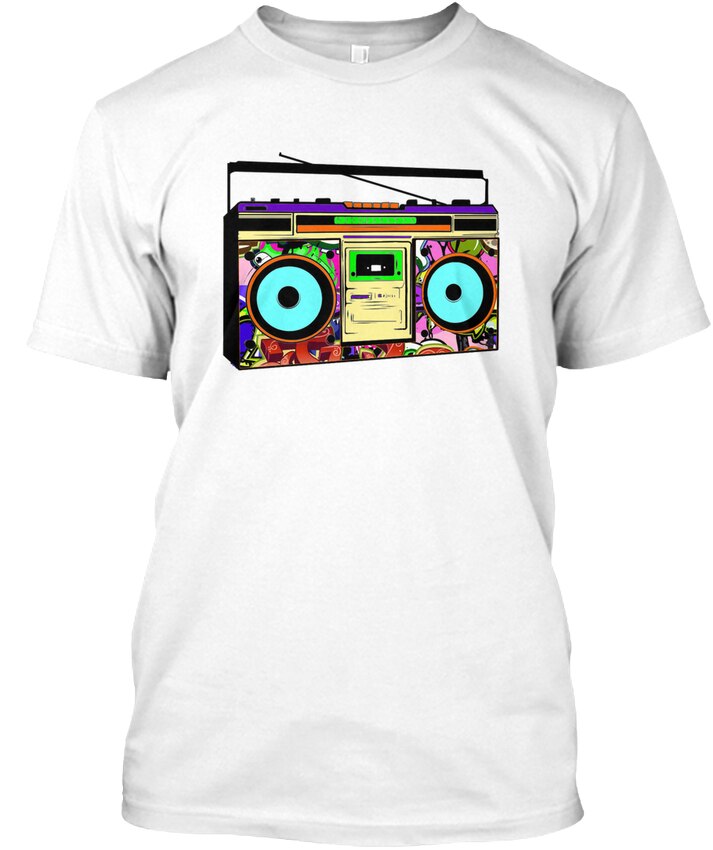 Graffiti Boombox Print T-Shirt Men Short Sleeve O-neck Cotton Tshirt Hip Hop Tees Tops Streetwear