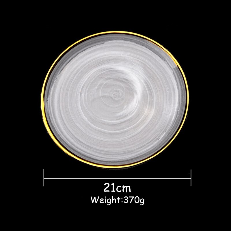 Glass Cutlery Set Flat Plate Golden Edge Plate Salad Bowl Dinnerware Set Plate Mist Side Tray Glass Tableware Set Soup Bowl 1pcs: 8 Inch Plate