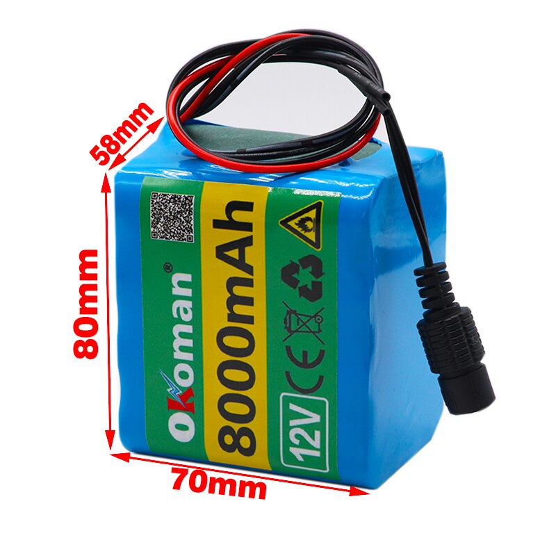 Okoman High Power battery pack 8Ah 18650 Rechargeable Lithium Ion battery pack capacity DC 12.6V 8000mAh CCTV Cam Monitor