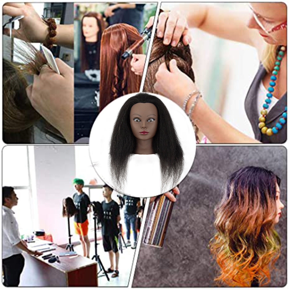 Cabezas de Maniquí Afro para trenzar muñecas de pelo Maniquí, modelo de peluquería de entrenamiento humano Real, Kit de peluquería Natural para mujeres, pelucas
