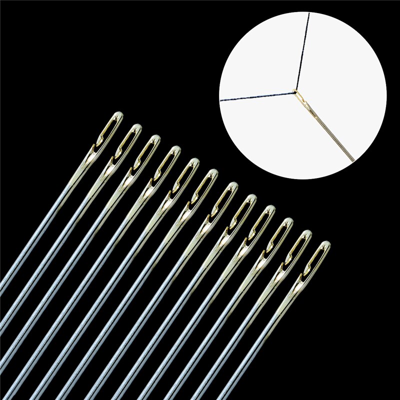 12Pcs Big Hole Blind Needle Elderly Needle-side Hole Hand Household Stainless Steel Beading Needless Threading Apparel Sewing