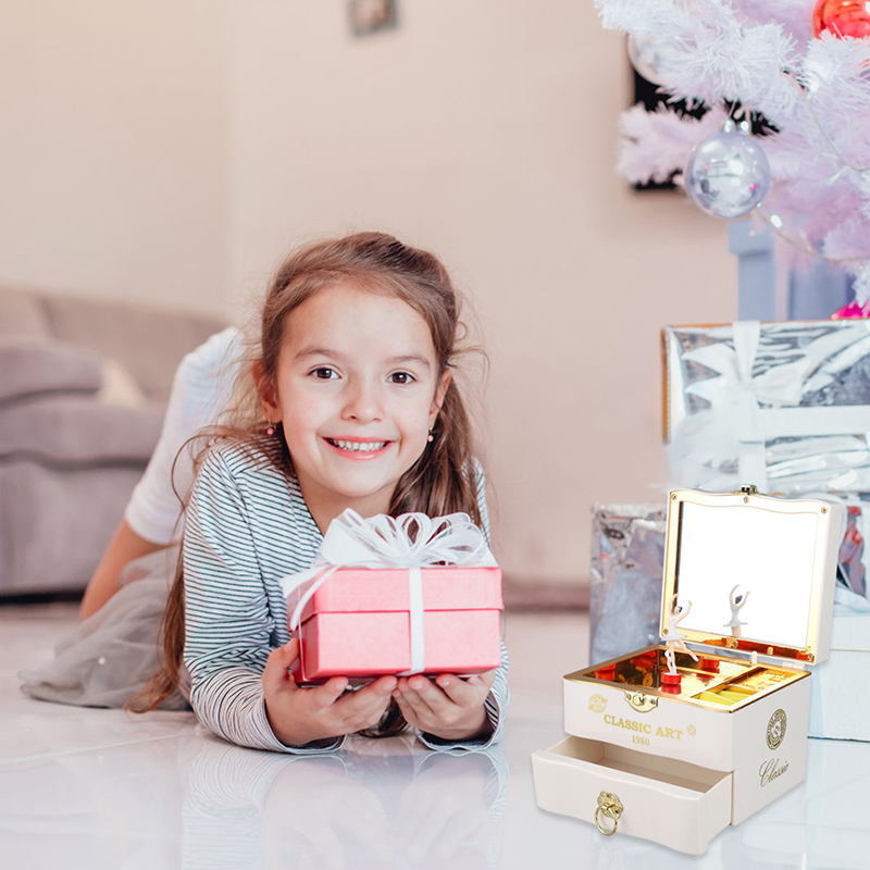 Classic Nostalgic Spring Simulation Music Box Rotating Dance Jewelry Music Box Ballerina Piano Clockwork Plastic Music Mechanism