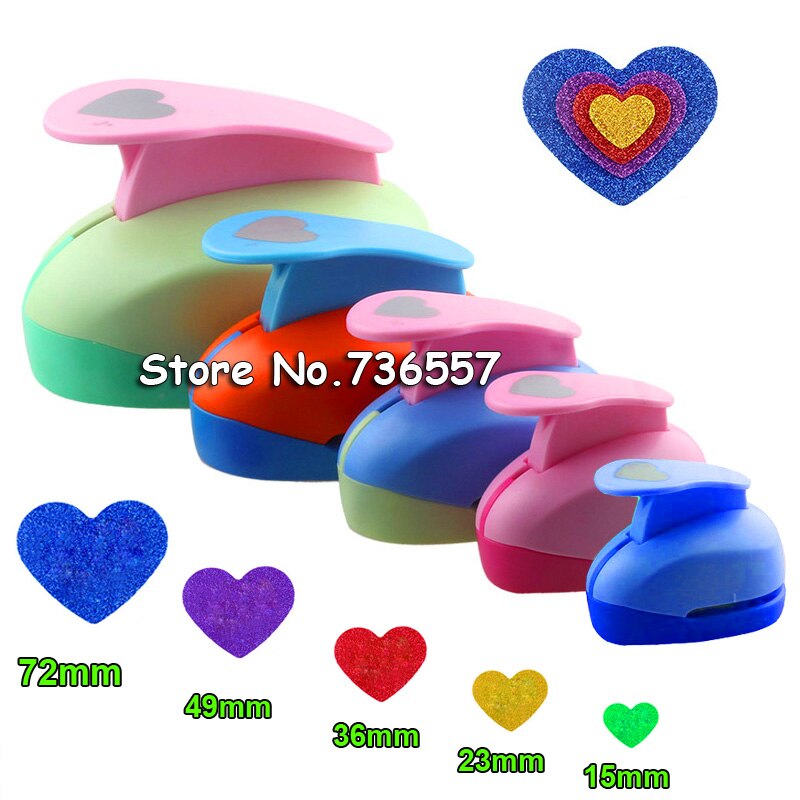 5pcs 3" 2" 1.5" 1" 5/8" circle shape craft punch Hole Paper Cutter Scrapbooking school Paper Puncher eva hole punch: heart