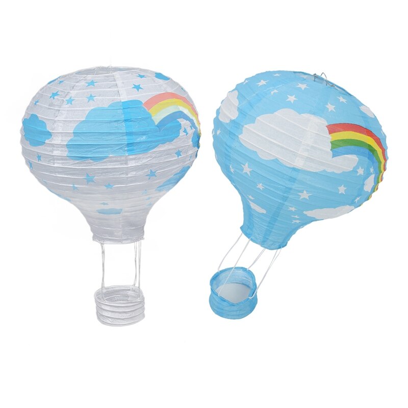2 uds. Globo aerostático de papel de 12 pulgadas linterna pantalla techo decoración del banquete de boda, Arco Iris azul y arco iris blanco