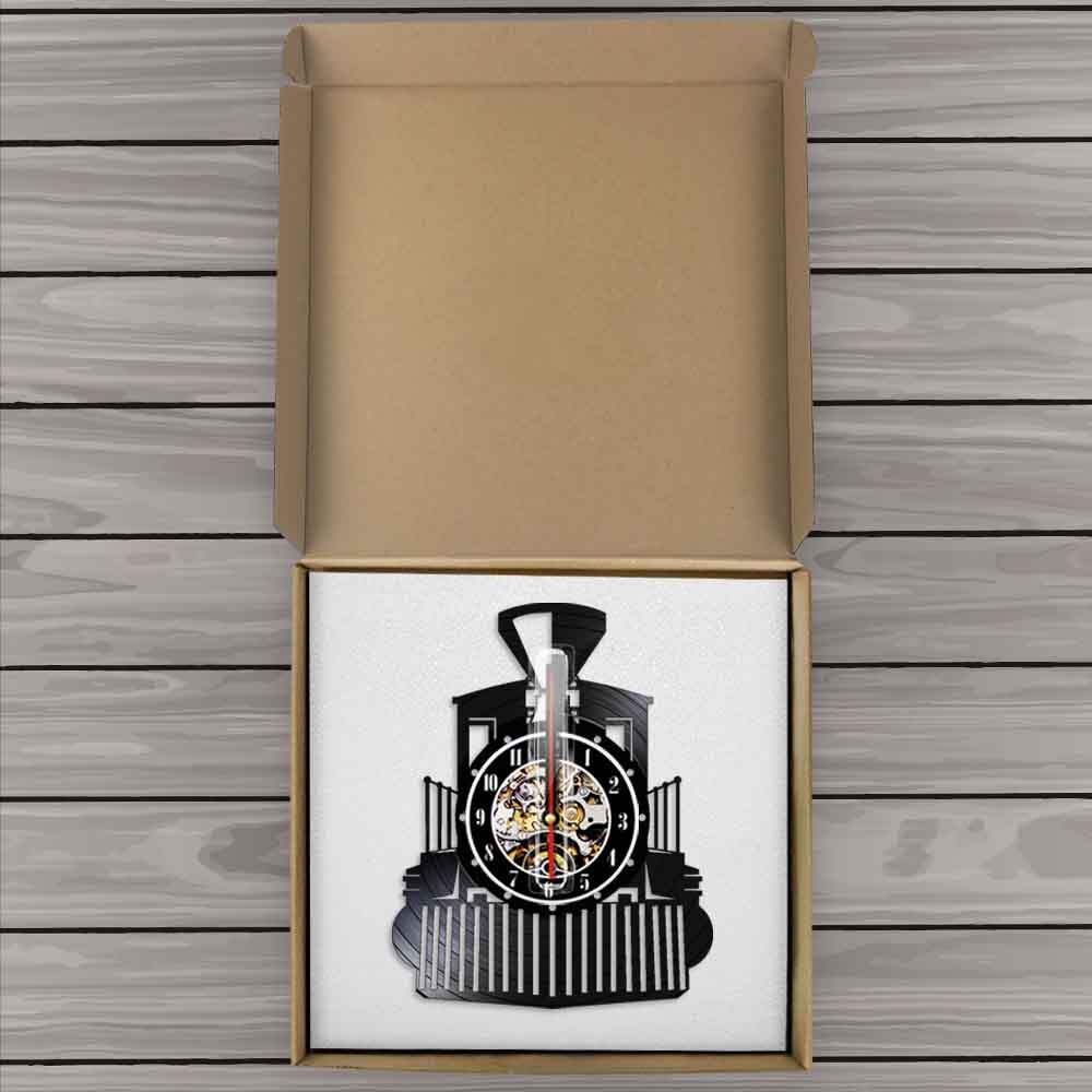 Vintage damplokomotiv sort hængende vægur tog model belyst vægur spor jernbane dekorativ