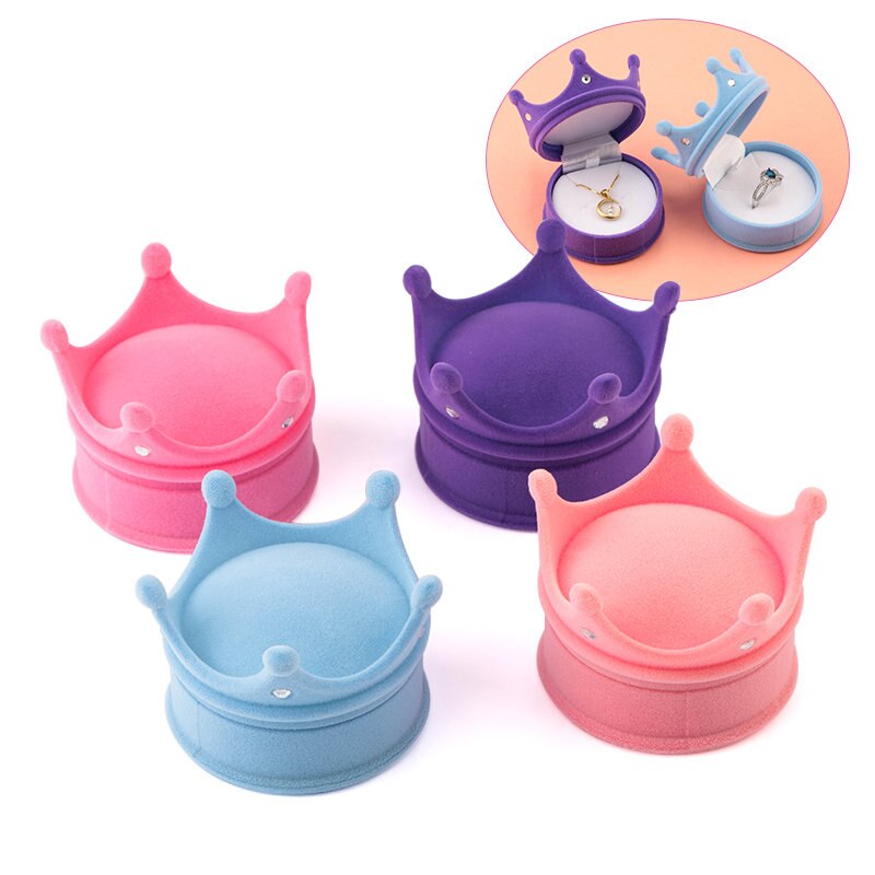 1-delige mooie kroonvorm fluwelen sieradendoos bruiloft verlovingsring doos display geschenkdoos houder voor oorbellen ketting armband