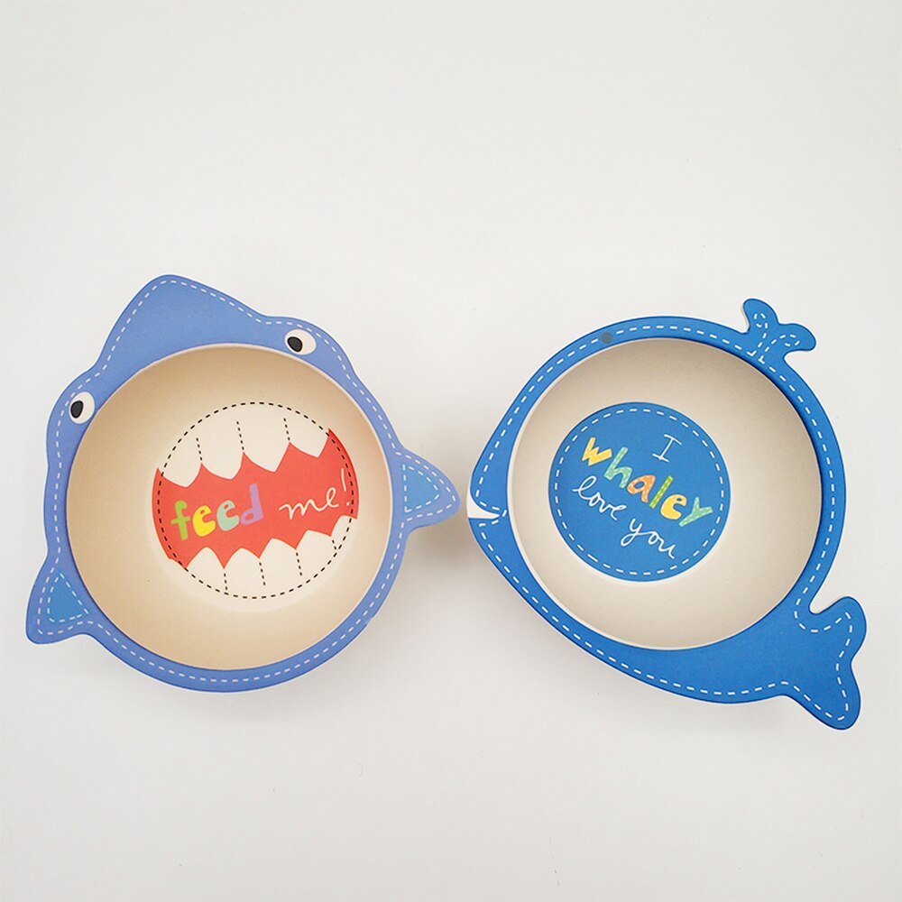Baby Kids Natural Bamboo Fiber Bowls Cute Cartoon Animal Dishes Baby Feeding Tableware Children Infant Toddler Portable Plates