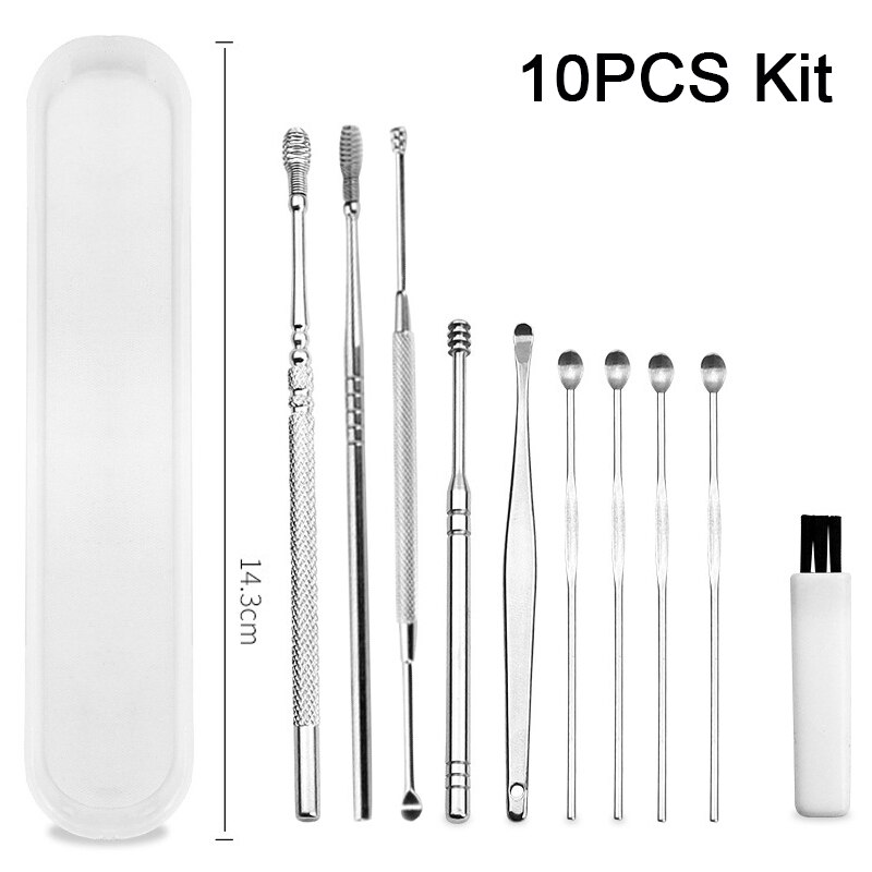 Oor Cleaner Kit Ear Wax Remover Schoonmaken Oor Pick Earpick Lepel Care Ear Clean Tool Voor Baby Volwassenen Oor Zorg set: 10 PCS Kit C