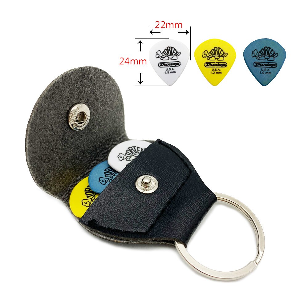 3 Dunlop Picks + 1 Keychain Guitar Pick Holder Package Mediator Bank Made of Leather Guitar Accessories