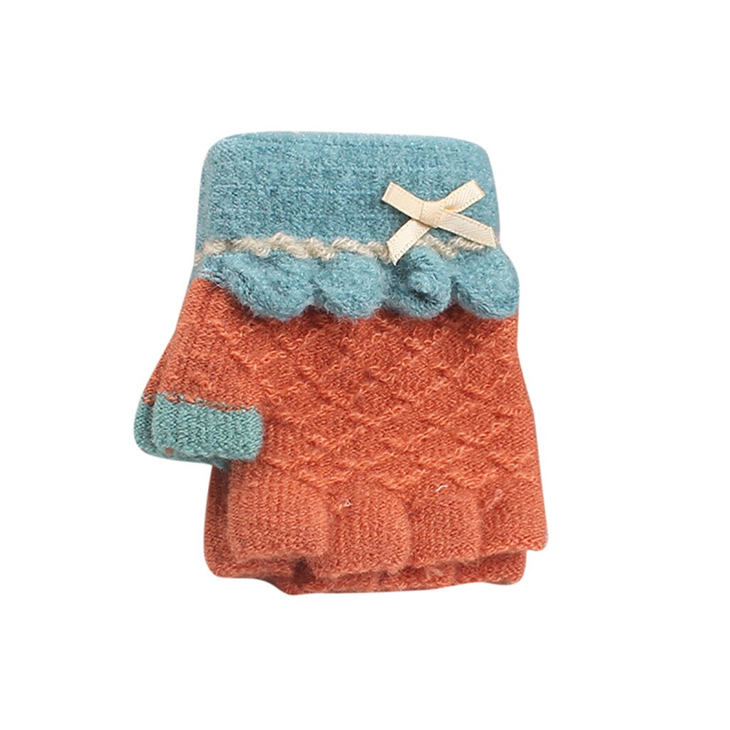 Mezzi della Barretta di inverno Dei Bambini Del Fumetto Caldo Guanti A Maglia Guanti Per Bambini Sveglio Lavorato A Maglia Jacquard Guanti Mezzi della Barretta перчатки женск: Coffee