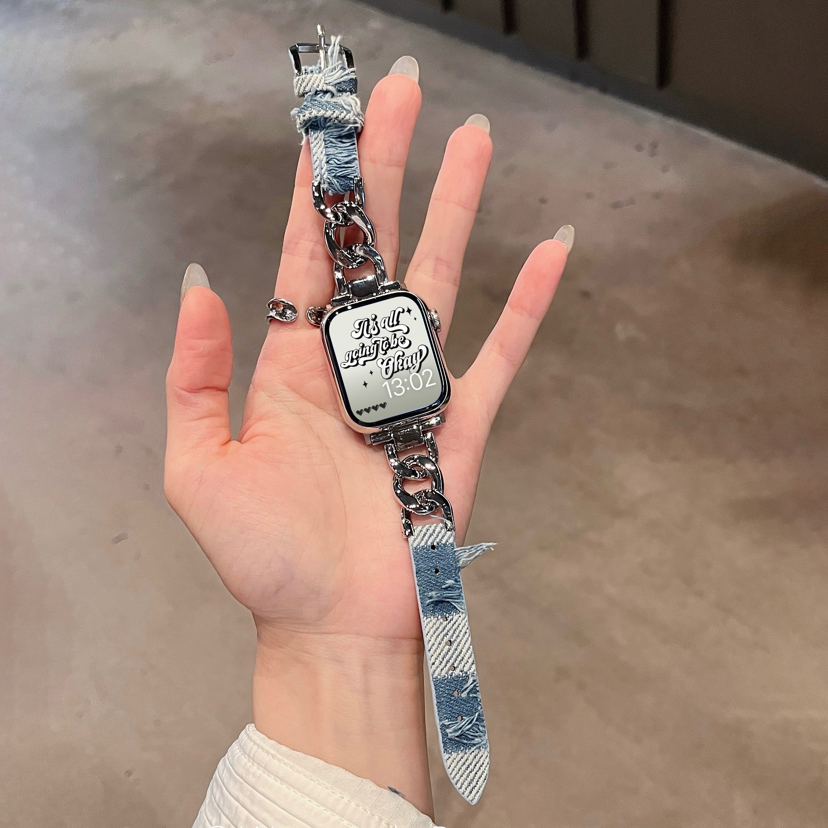 Luxe Slanke Lederen Metalen Kettingband Voor Appel Horlogeband 8 49 9 7 Se 6 Meisje Denim Polsband Voor Iwatch 45 42 44 40 41 38