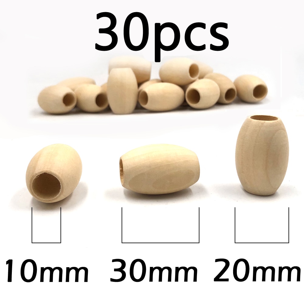 50pcs 15x20mm DIY Natural Ball Round Stripe Spacer Wooden Beads Lead-Free Wooden Balls Loose Ball Beads Big Hole Supply: 30x20mm30pc Oval