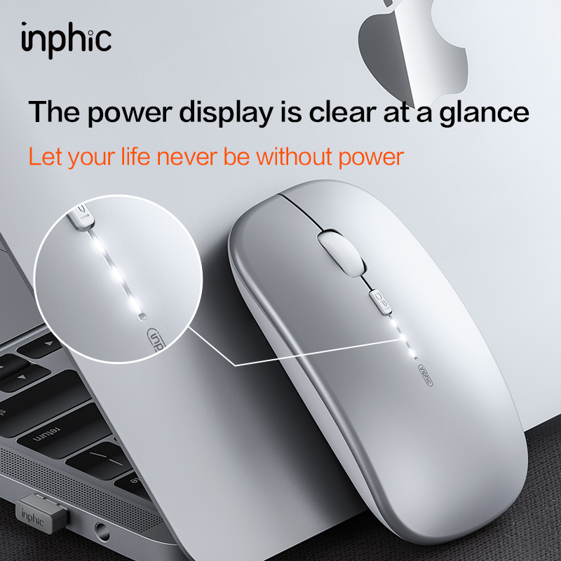INPHIC M1Profi Kabellose Maus, wiederaufladbare leise Maus, kabellose Bluetooth-Maus mit drei Modi, Leistungsanzeige + Typ-C-Aufladung