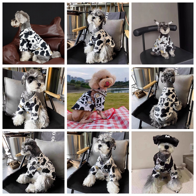Ropa para perros, camisa con estampado de vaca, ropa para mascotas, para perros pequeños y guapos, Schnauzer de para primavera y verano, negro y blanco,