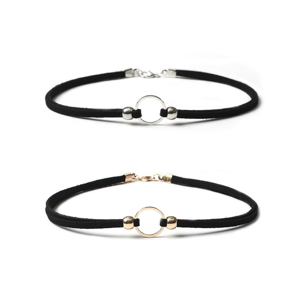 Doreen Box Simple Black Color Choker Necklace Set Velvet Satin Gold Color Metal Round Adjustable Size Women Jewelry，1PC