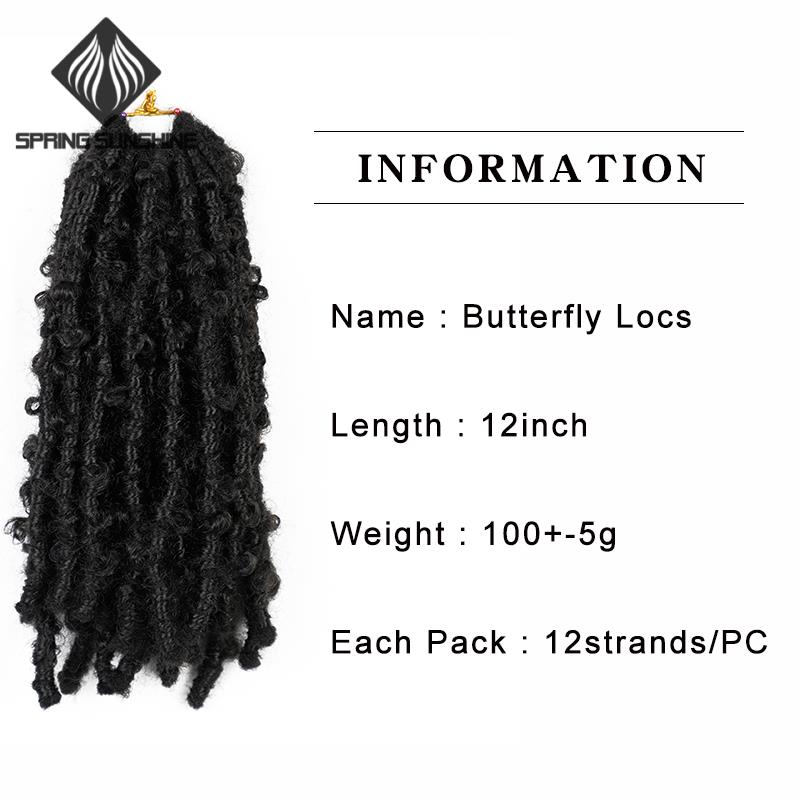 12 tuuman ahdistunut perhonen locs virkkaus hiukset perhonen bob faux locs virkatut punokset hiukset musta sotkuinen pehmeä locs tyyli
