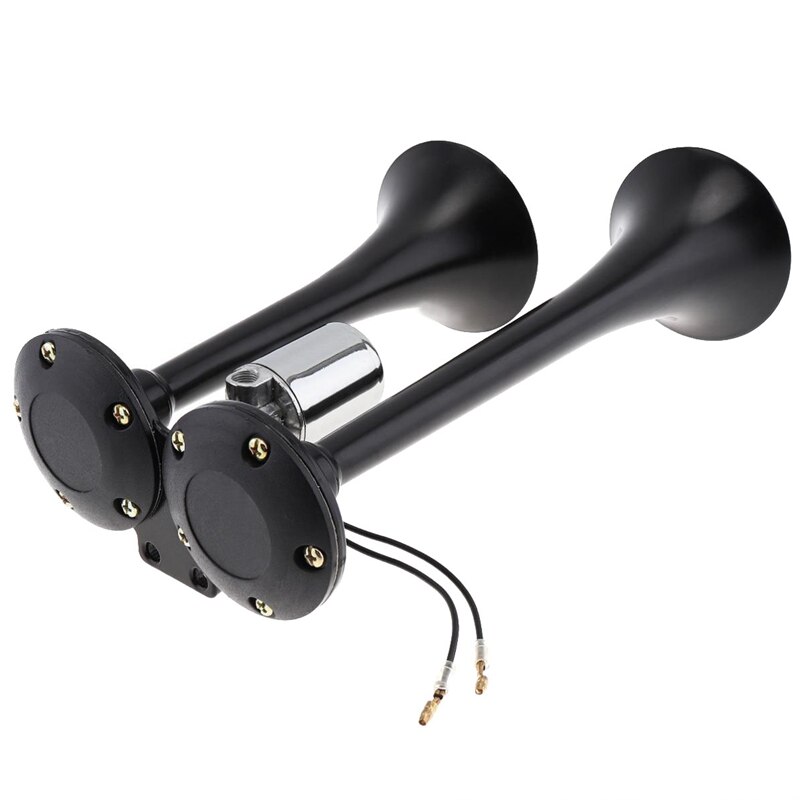 12V/24V 178DB Universal Super Loud Black Dual Trumpet Air Horn for Cars Trucks Boats