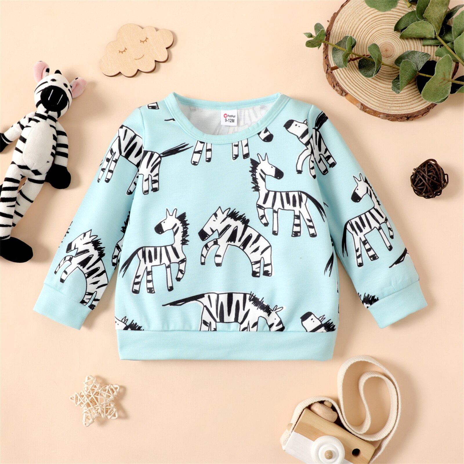 Patpat Baby Meisje Turquoise/Roze Over Animal Print Lange Mouwen Sweatshirt: Turquoise / 18-24 Months