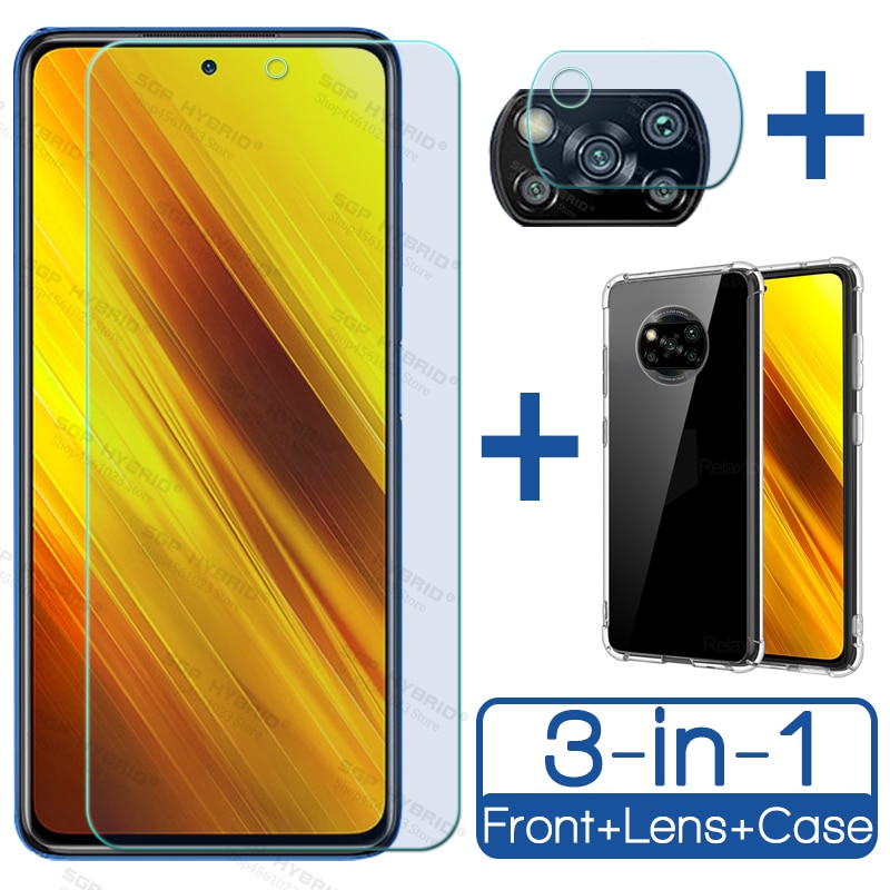 3-in-1 tempered glass for xiaomi poco x3 nfc camera film soft case for mi pocophone x3 x 3 pocox3 3x nfc screen protector cover