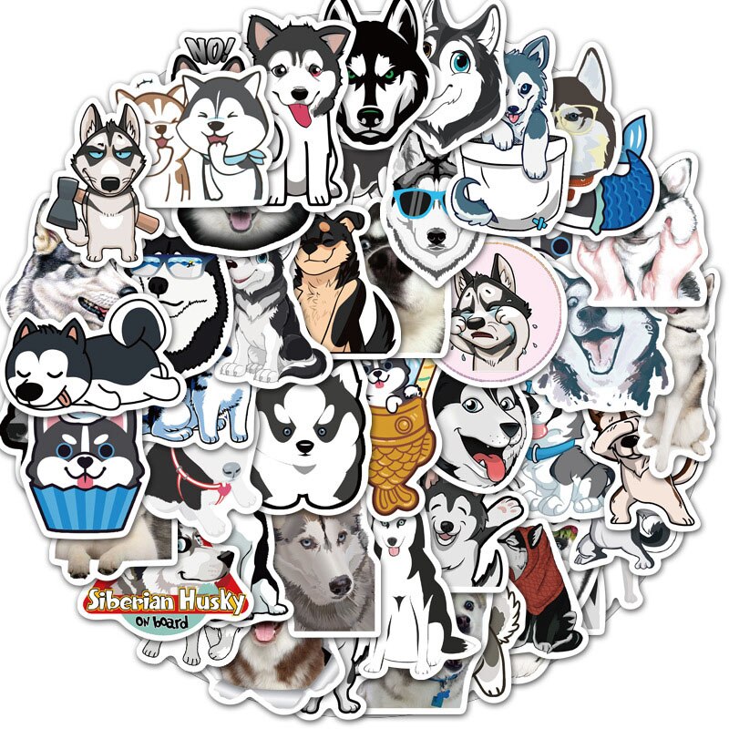 50pcs/lot Cartoon Husky Cute Stickers Laptop Skateboard Luggage Refrigerator Notebook Guitar Kawaii Animal Decal