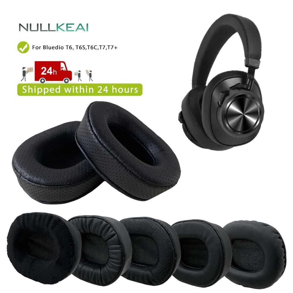NULLKEAI-almohadillas de cuero gruesas de repuesto para Bluedio T6,T6S,T6C,T7,T7 + funda de cojín de esponja con memoria para auriculares