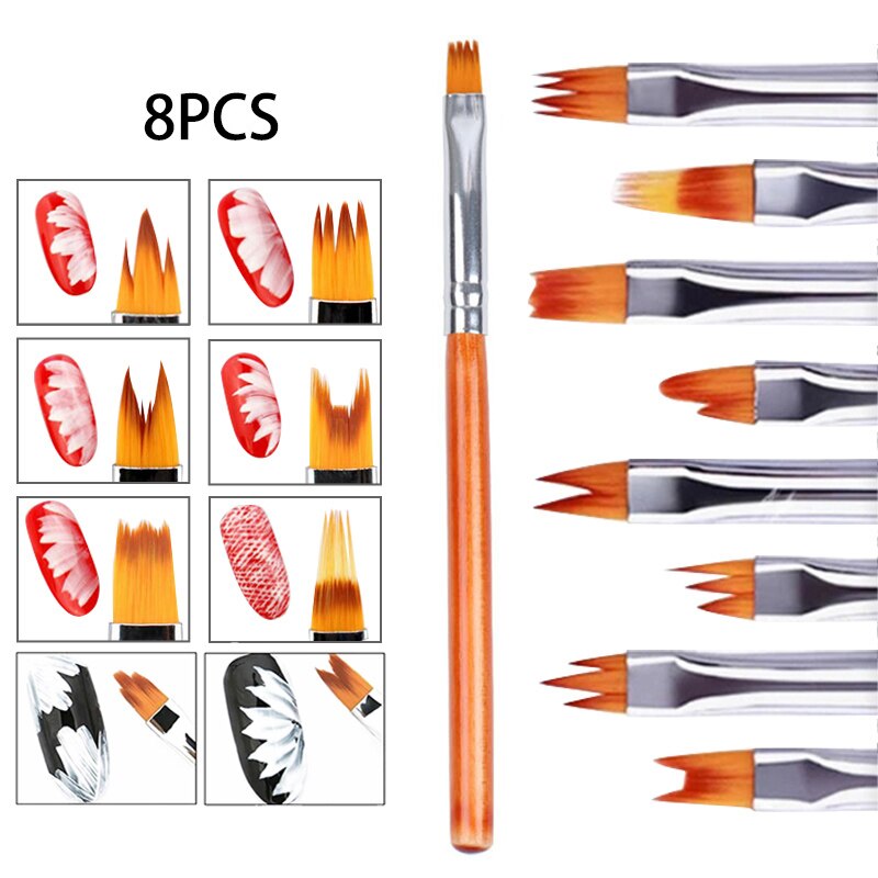 8 stk nail art fransk smil halvmåne form tegning bloom blomst pensel pen gel uv neglemaling diy kronblad gradient sæt manicure: Rød