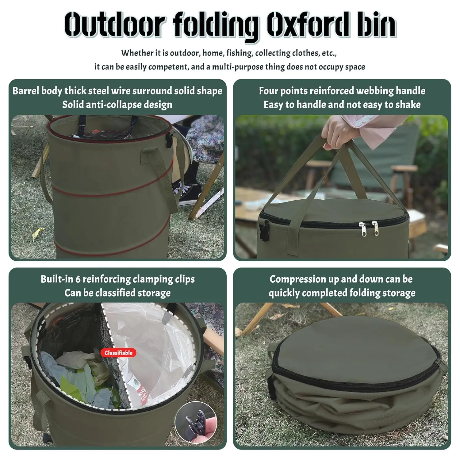 Opvouwbare Camping Prullenbak Pop-up Ronde Opslag Emmer Canvas Recycling Prullenbak Outdoor Vuilnis Tuin Code Vuilniszak met Deksel