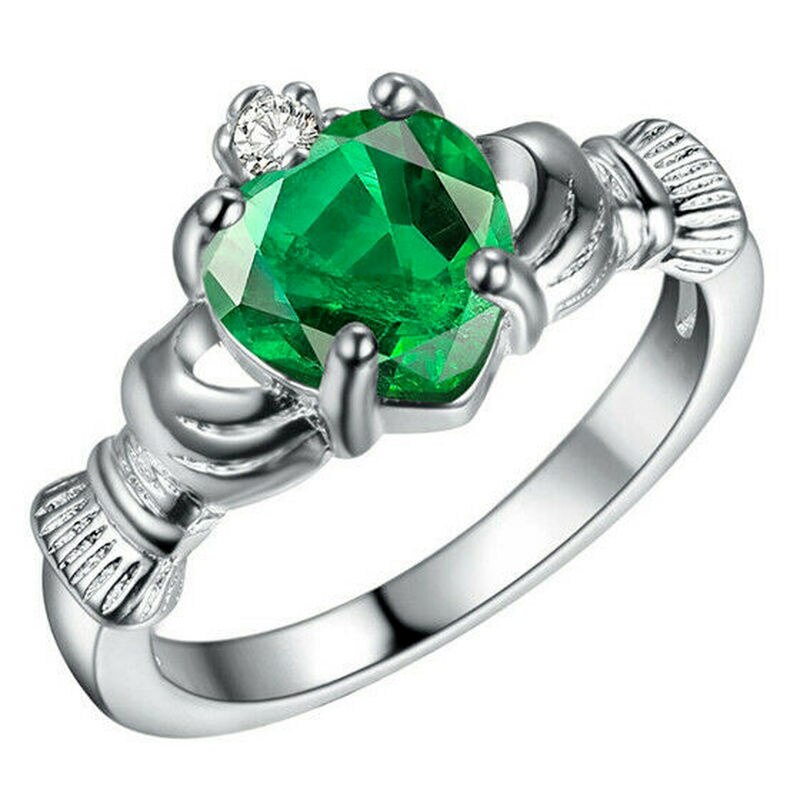 Anillo Claddagh de compromiso de boda con corona de circón de Color plateado para mujer talla 6-10