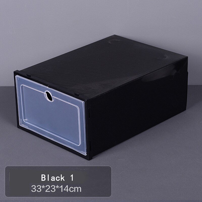 1PC Flip Shoes Box Thickened Transparent Drawer Case Plastic Shoe Boxes Stackable Box Shoe Organizer Shoebox Storage Shoe Rack: Black 2