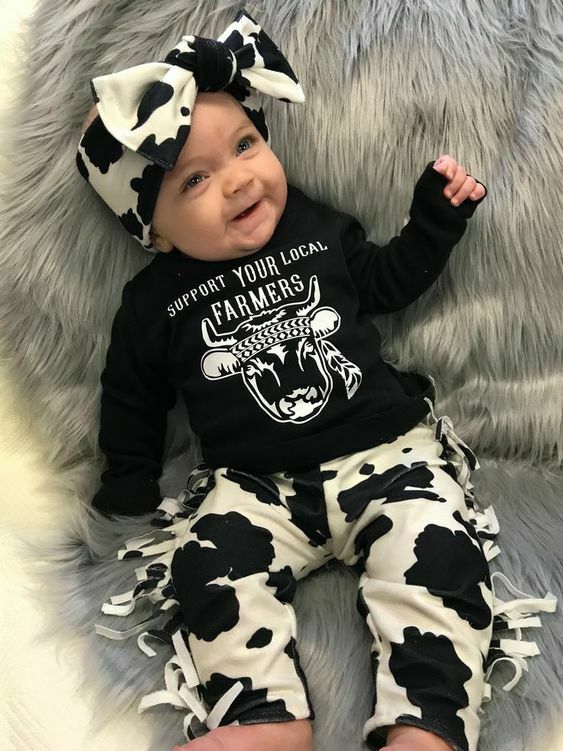 Uk nyfødt baby pige dreng ko toppe t-shirt kvaster bukser pandebånd outfits tøj