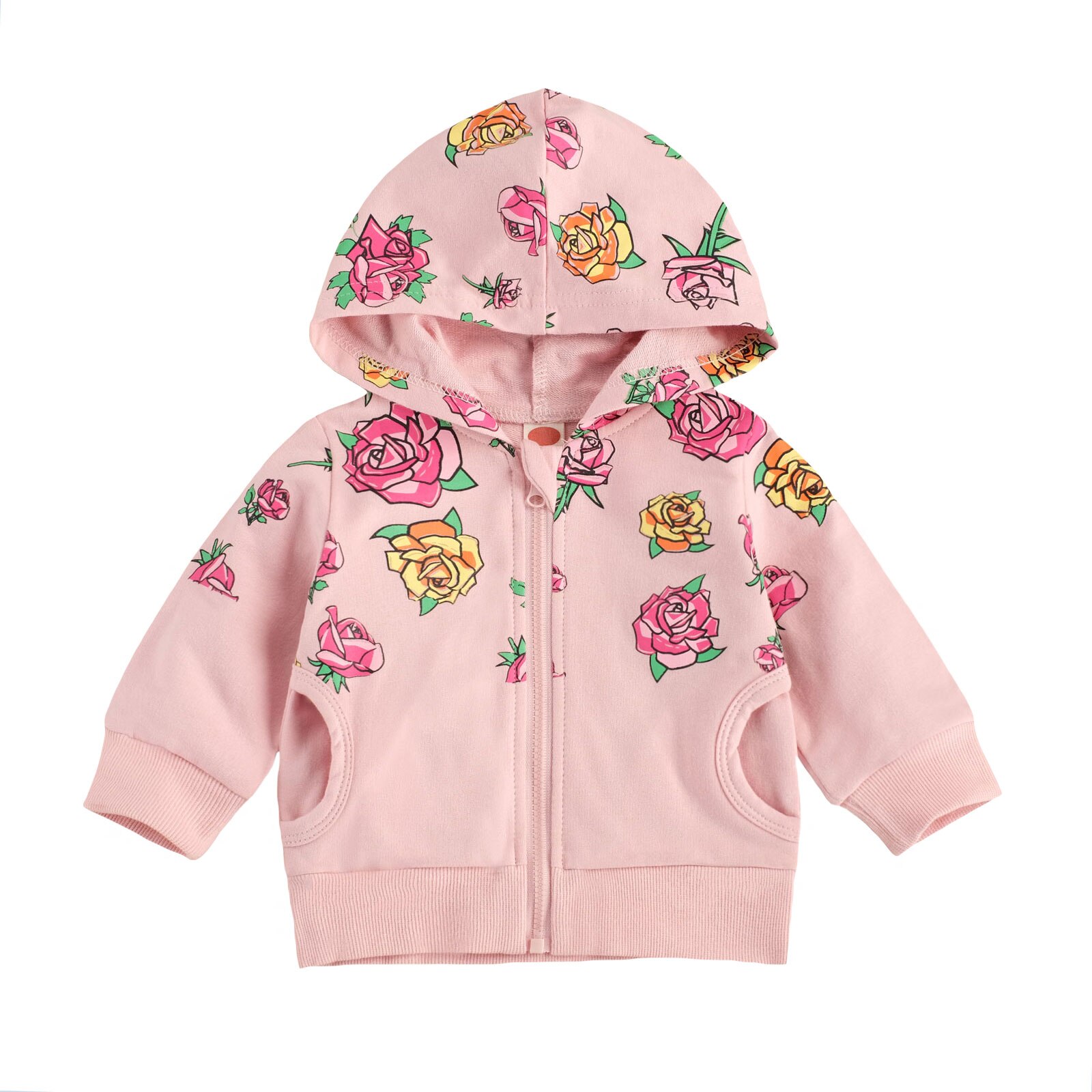 Pudcoco 2020 outono 0-24m da criança do bebê menina com capuz rosa impressão zíper bolsos manga longa rosa superior bonito roupa infantil