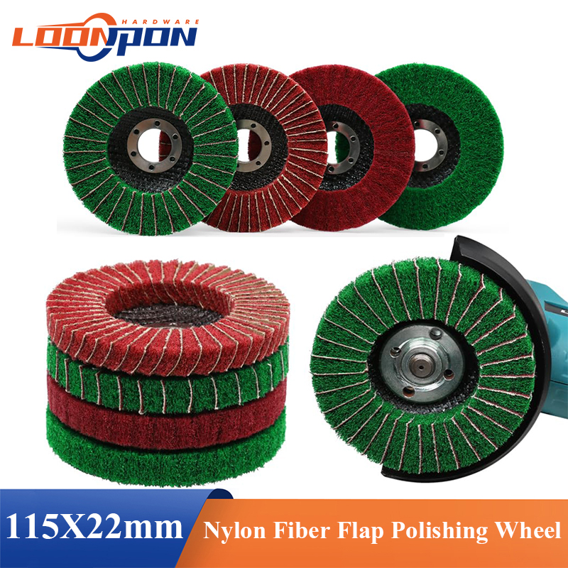 Loonpon 4.5 "115mm Nylon Fiber Flap Polijstschijf Schuursponsje Schurende Buffing Slijpschijf voor Haakse Slijper Metalen oppervlak