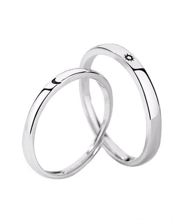 Simple Opening Sun Moon Ring Minimalist Silver Color Sun Moon Adjustable Ring For Men Women Couple Engagement Jewelry: A pair