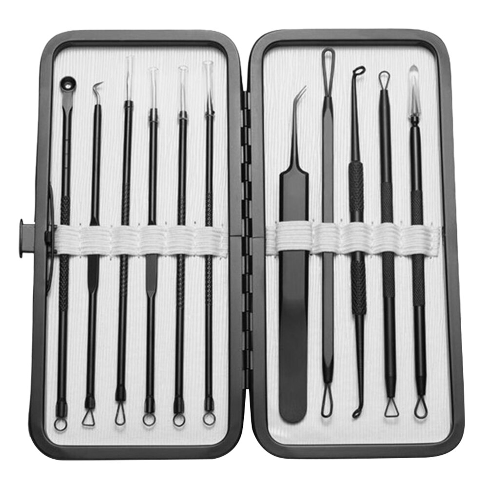 11pcs Acne Removal Tools Kit Stainless Steel Blackhead Extractor Face Care Manicure Pedicure Clipper