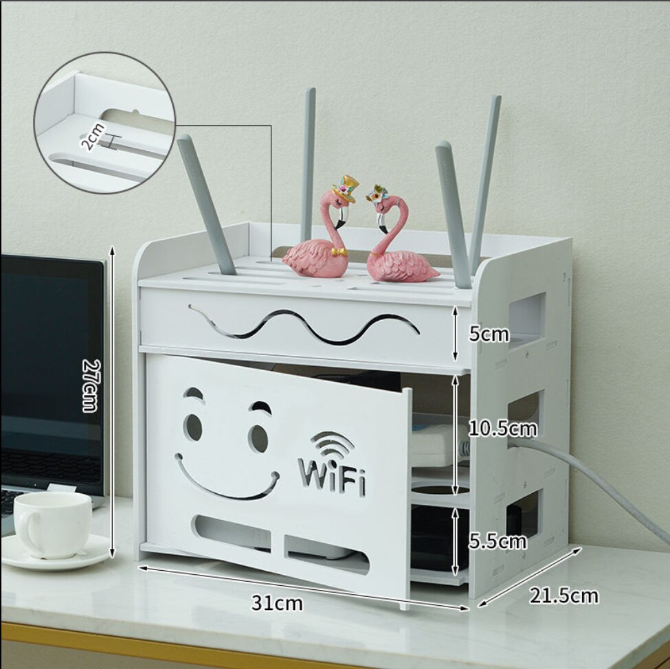Desk White Wifi Router Storage Boxes Cable Power Plug Wire Office Mounted Shelf Storage Rack DVD Player organizer: 8