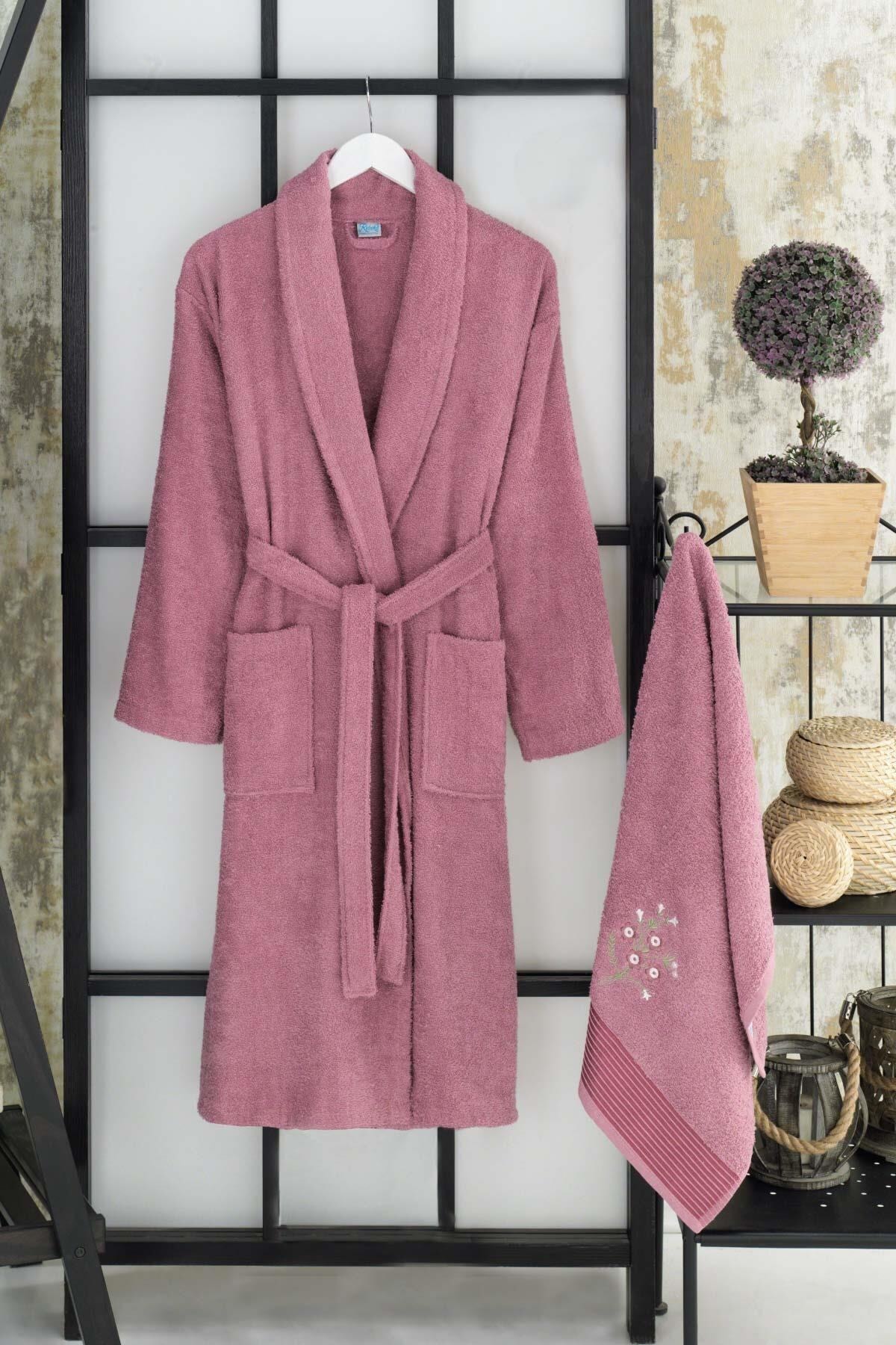 100% Katoen Badjas En Handdoek Set Lange Dikke Badstof Voor Vrouw Bad Zachte Ontspannen Dressing Gown Bruidsmeisje Gewaden Absorberende Dressing Winter Herfst Gekleurde Maat S / M Badjas Plus Vrouwen Kamerjas Bruidsmei: Light Pink