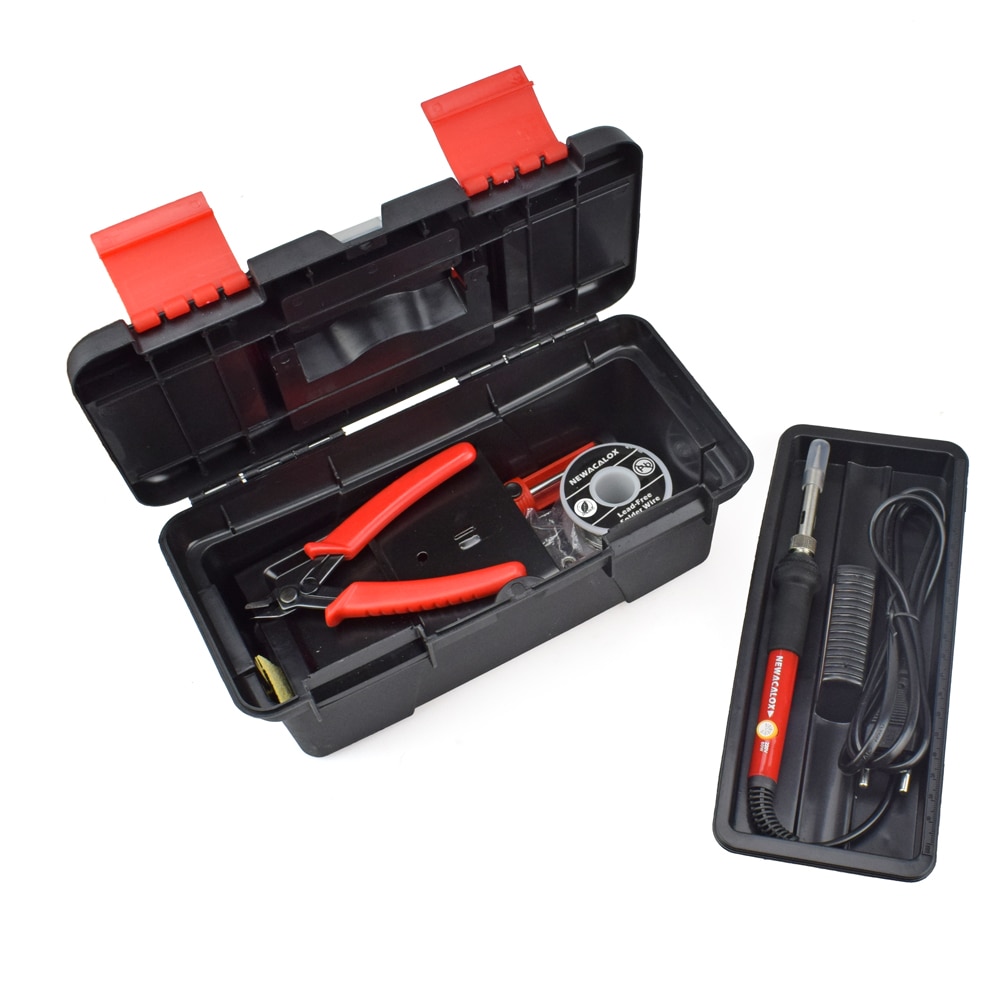 NEWACALOX Red EU/US 220V 60W Adjustable Temperature Electrical Soldering Iron Kit SMD Welding Repair Tool Set Tool Box 25pcs/lot