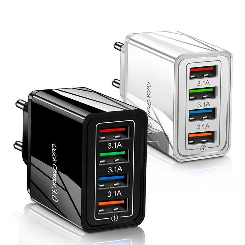 Ładowarka wieloportowa 4USB ładowarka do telefonu komórkowego ue QC 3.0 ładowarka podróżna szybka ładowarka do iPhone13 12 Xiaomi Samsung