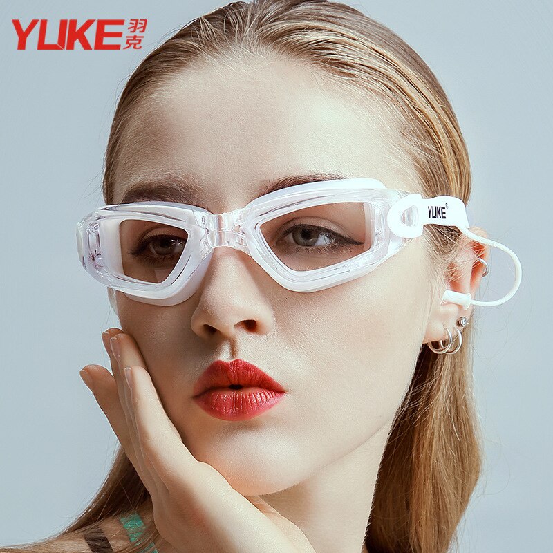 YUKE espejo de natación luz plana HD Anti-niebla marco grande gafas de adulto para natación hombres y mujeres equipo de natación impermeable: White