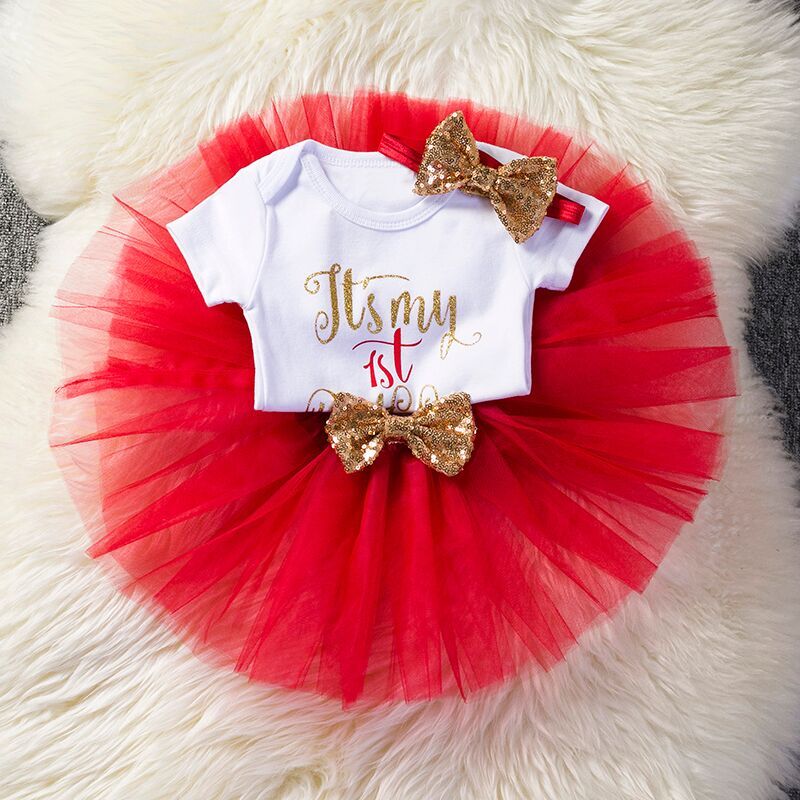 Baby fødselsdagskjole 1 år 3 stk outfits spædbarn småbørn pige tøj nyfødt baby tyl tutu vestido et år print tøj: Punkt 11