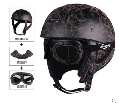 Brammo Moto Rcycle Helm Vintage Pu Leer Half Helm Moto Rbike Helm Moto Casco Bril En Masker: 10