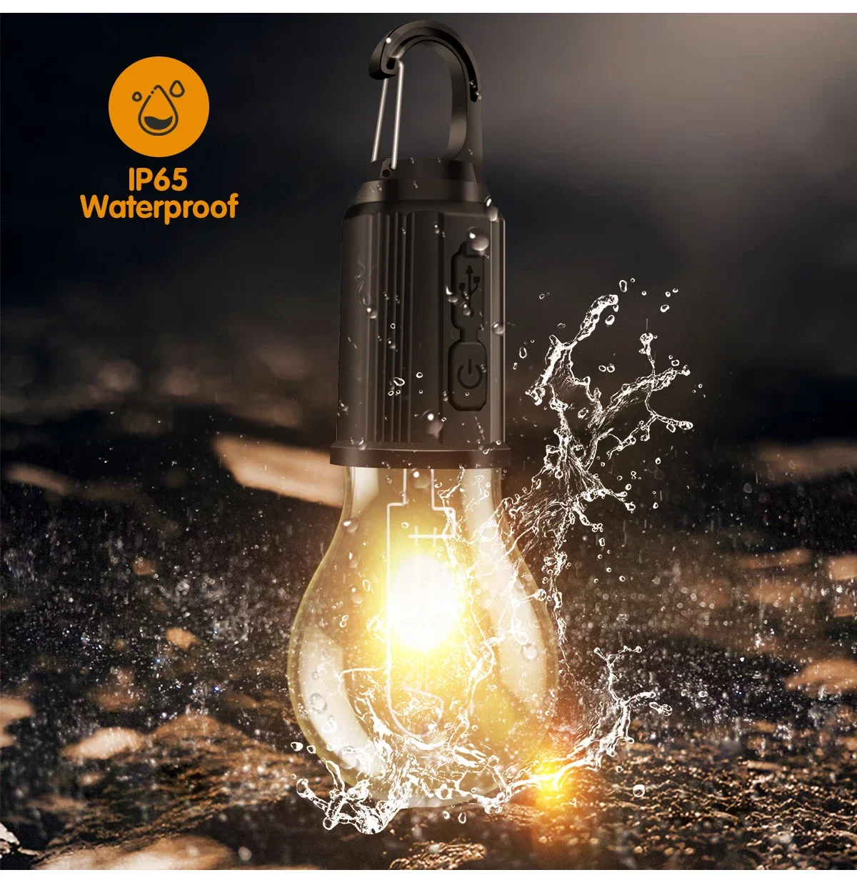 USB-kampeerlamp 3-verlichtingsmodus Oplaadbare lantaarn Waterdicht Hoog helder tentlicht met haak Nachtnoodverlichting voor buiten