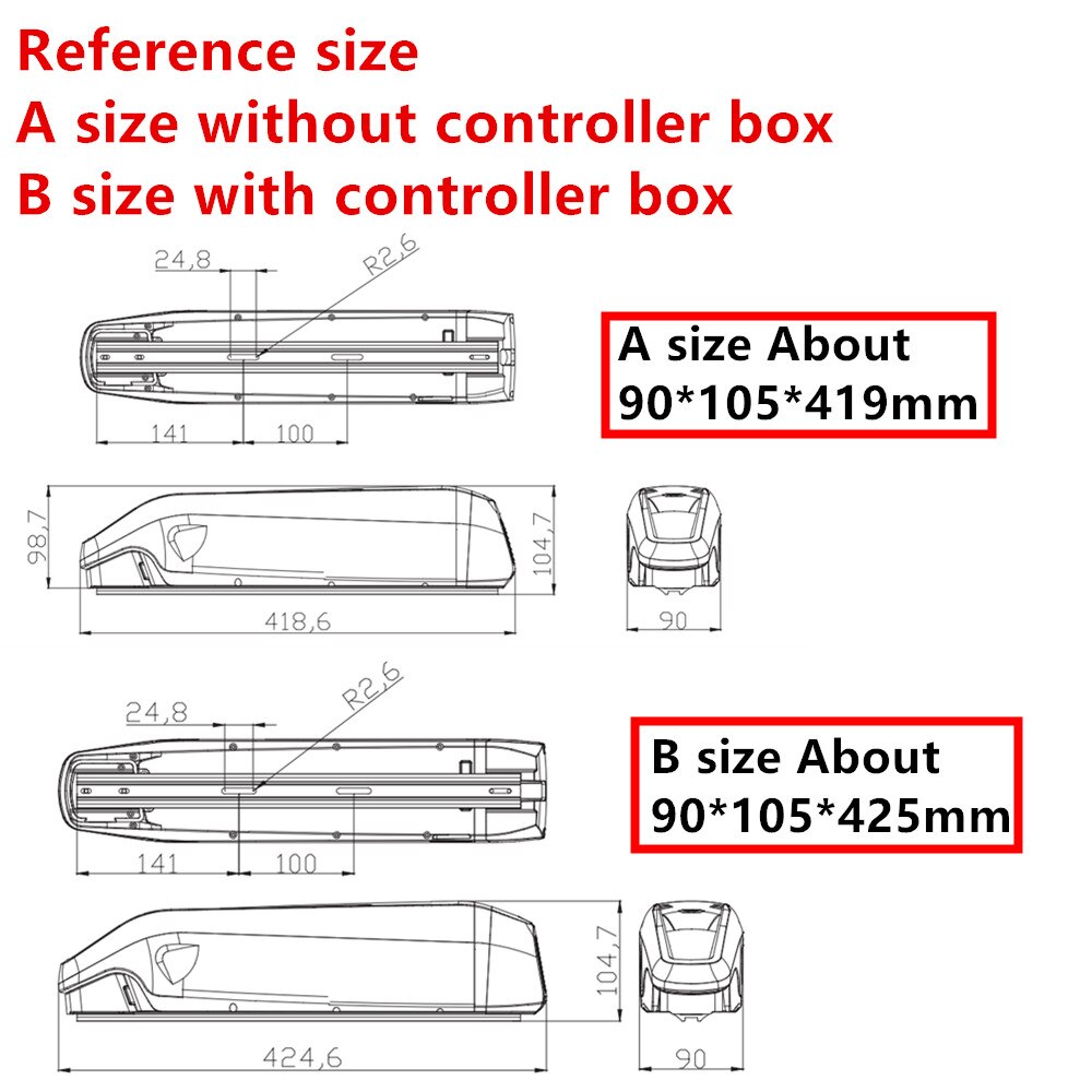 Side Release Side Open Ebike Battery Box 50 52 pcs 18650 cells Electric Bike Battery Box Solutions 36v 48v Ebike Battery Box