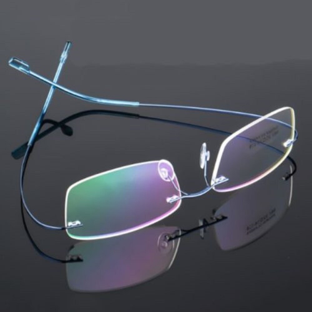 Leesbril heren optische bril geheugen titanium bril montuur randloos: Blauw