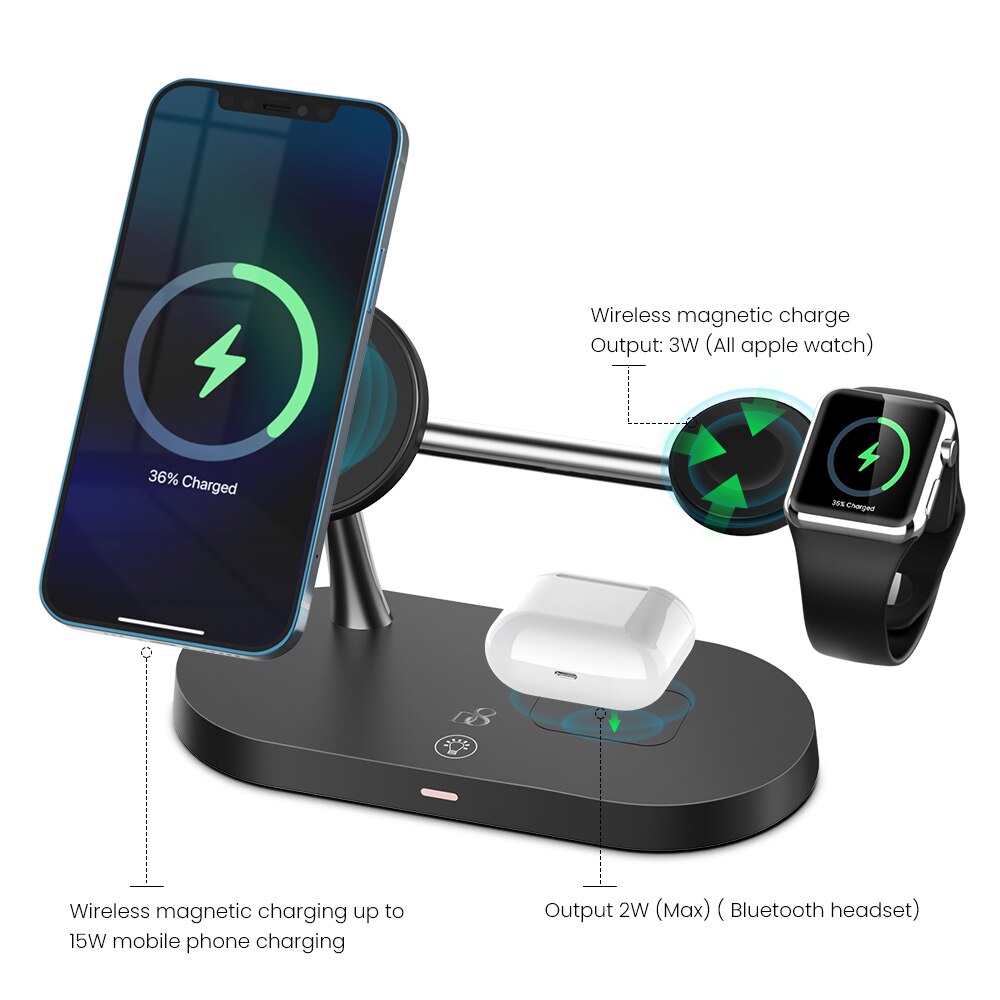 D8 3 In 1 Magnetische Draadloze Oplader 15W Snelle Laadstation Voor Iphone Oplader Voor Iphone 12 Serie Apple horloge Airpods Pro