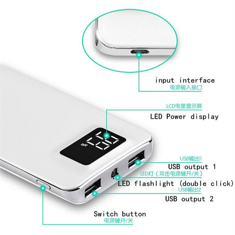 30000mAh Power Bank Protable Large Travel USB Charger LCD Digital Display LED Lighting Powerbank for iphone Samsung