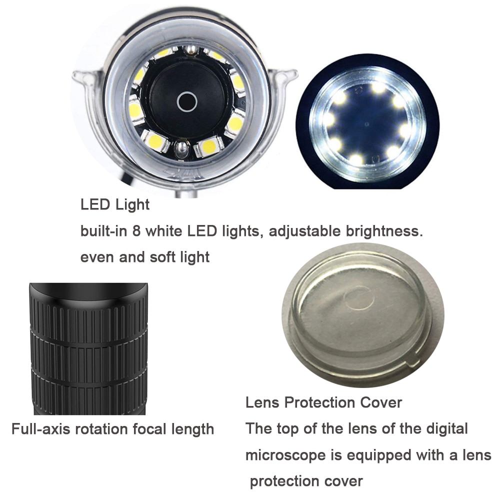 Usb Digitale Microscoop Vergroting Camera Voor Telefoon Handheld Microscoop Camera Met 1000x Zoom Ingebouwde 8 Led Verlichting