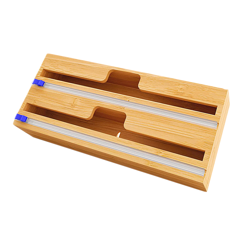 Plastic Wrap Dispenser Food Aluminum Foil Cling Film Cutter Sliding Cut Wood Storage Organizer Holder Kitchen Tool Accessories: 2 grid